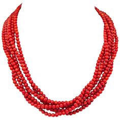 This is a fabulous 18k yellow gold coral necklace by Tiffany & Co. The necklace features 6 strands of lovely bead corals. The necklace measures 17 inches in length and weighs 71.1 grams. The necklace is signed TIFFANY&Co. 18K. Inventory #63258POSS Elegant Multi-strand Red Coral Jewelry, Elegant Multi-strand Red Coral Beaded Necklaces, Tiffany And Co Gold, Soul Contract, Coral Necklace, Tiffany And Co, Tiffany & Co., The Necklace, Clothes Accessories