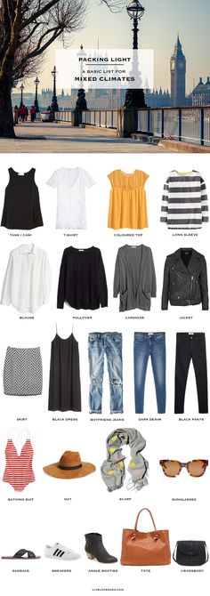 a bunch of different types of clothes that are in front of a white background with text