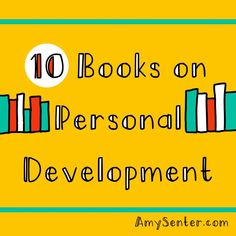 the words 10 books on personal development written in blue and yellow with an orange background