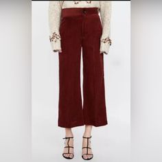 Size Small * All Items Are Sustainably Sourced. Most Items Are In Excellent Used Condition Unless Noted New With Tags. I Do My Best To Point Out Any Flaws* #Wildflowerrthrifts Burgundy Cotton Wide Leg Pants, High Waist Burgundy Wide Leg Pants For Fall, Burgundy High Waist Wide Leg Pants For Fall, Casual Burgundy Bottoms For Fall, Casual Burgundy Pants For Fall, Red Wide-leg Bottoms For Winter, Red Wide Leg Winter Pants, Fall Red Wide Leg Ankle-length Pants, Chic Corduroy Straight Pants