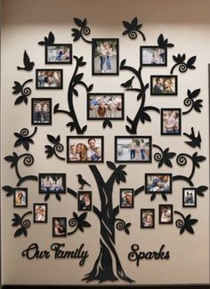 a family tree with pictures on it and the words our family sports written in black