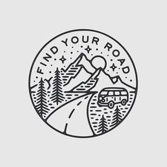 a black and white logo with the words find your road on it's side