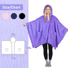 For most occasions, this hooded cape is your ideal choice. With flat shoes, boots, sports shoes, both casual and fashionable, you will get a lot of compliments. One size fits most people, solid colors are versatile, everyone can wear a unique style. Can be worn like sweaters, take the place of jackets and coats. Take it wherever you need it. Spacious cape for adults and teens. It is a good gift for Christmas, Thanksgiving, birthday, Mother's Day. Cozy Purple Hoodie For Winter, Purple Winter Loungewear Sweater, Wrap Sweaters, Light Rain Jacket, Hooded Rain Jacket, Hooded Cape, Womens Windbreaker, Capes For Women, Kids Area