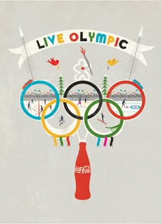 an olympic poster with a coca - cola bottle in the foreground