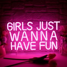 Girls Just Wanna Have Fun Neon Sign for Wall Decor, Retro Style Pink LED Neon Signs, Wedding Party Girl Neon Light Sign,USB Powered for Teen Bedroom Aesthetic Wedding Party Christmas Birthday Gift(8.4*14.9in) Gifts For Boyfriend Aesthetic, Teen Bedroom Aesthetic, Neon Signs Wedding, Wall Decor For Wedding, Wall Decor Retro, Aesthetic Wedding, Decor For Wedding