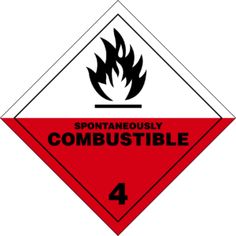 a red and white sign with the words,'spontaneously combustible 4 '