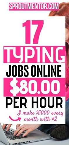 a woman typing on her laptop with the text 17 typing jobs online $ 800 per hour