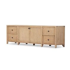 the sideboard is made out of wood and has four drawers on one side, with two