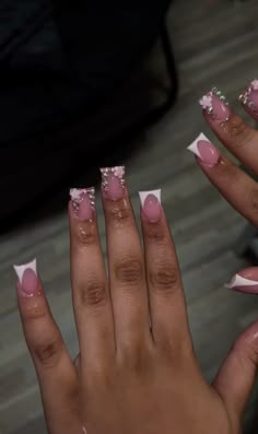 French Tip With Rhinestones Short, Duke Nails, French Nails With Charms, Boujie Nails, Acrylic Toe Nails