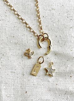 Charm Necklace - Gold Filled Rolo Chain Charm Necklace - Gift For Her Edgy Jewelry Gold, How To Make A Chain Necklace, Small Charm Necklace, Gold Charms For Necklace, Cluster Charm Necklace, Chain Charm Necklace, Stainless Steel Jewelry Women, 2025 Jewelry Trends, Custom Charm Necklace