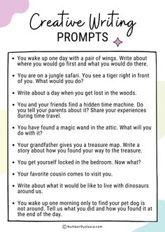 a poster with the words creative writing prompts