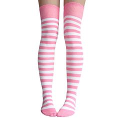 Cute And Comfortable, These Pink And White Striped Thigh High Socks Are The Perfect Fit. Size: Women's 7-11 Material: 80% Cotton, 20% Nylon & Elastic Length: 32” - 34” Before Stretched Pink Thigh High Socks, Striped Thigh Highs, White Thigh High Socks, Pink Knee High Socks, White Thigh Highs, Striped Thigh High Socks, Thigh Socks, Cute Tights, Over Knee Socks