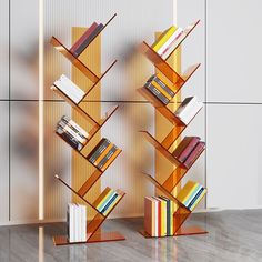 the bookshelf is made out of wood and metal