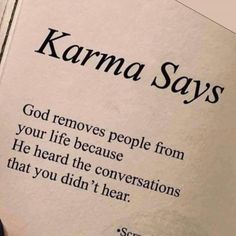 an open book with the words karma says on it