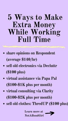 a purple poster with the words 5 ways to make extra money while working full time