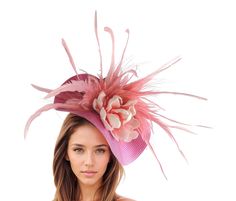 Hot Pink & Dusty Pink Feather Flower Ladies Ascot Fascinator Hat Headband Womens Kentucky Derby Hats Headpiece Ladies Day Headwear Wedding Hats By Cressida Wedding Guest Fascinator & Kentucky Derby Oaks Hats Dusty Pink & Hot Pink Jeanine Flower Feather Fascinator  Gorgeous array of Hot pink feathers surround a large Pink magnolia flower set on a round soft hot pink base.  Base measures 14 inches wide This dusky blush pink headpiece is mounted with a matching headband. If you prefer a headband to Flower Headpieces For Races, Adjustable Flower Hat For Races, Flower Headpiece For Races, Adjustable Flower Headpiece For Races, Adjustable Flower Shaped Fascinator For Races, Flower Shaped Mini Hats For Races, Adjustable Hats With Handmade Flowers For Races, Adjustable Flower Fascinator For Races, Adjustable Flower Mini Hat For Royal Ascot