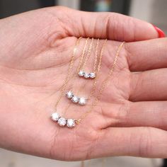 3 stones aren't just cute, they also symbolize your past, present, and future

From top to bottom we have the Mirage 3 Stone necklace in 1/10ctw, 1/4ctw, and 1/2ctw The Mirage, Chain Making, Three Stone Diamond, Diamond Necklaces, Brilliant Diamond, Three Stone, Stone Necklace