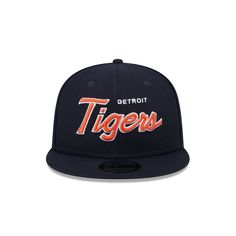 The Detroit Tigers Wordmark 9FIFTY Snapback features an embroidered Tigers wordmark at the front panels with a matching team logo at the right-wear side, a gray undervisor, and a snapback closure at the rear. Side A, Columbus Blue Jackets, Florida Panthers, Vancouver Canucks, Anaheim Ducks, Black Gloves, Toronto Blue Jays, Detroit Red Wings, Chicago Blackhawks