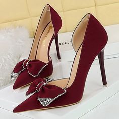 Rhinestone Bow Stilettos Pumps Heels Heels Luxury, Bow Women, Party Pumps, Women Heels, Floral Heels, Rhinestone Bow, Fashion Sandals, Stiletto Pumps, Fashion High Heels