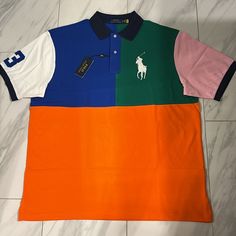 Men’s Polo Ralph Lauren Big And Tall Colorblock Polo T-Shirt Price Is Firm At $110. Color: Blue/Orange/Green/Pink/White Condition: 10/10 New W Tags Sporty Multicolor Color Block T-shirt, Colorful Patchwork Short Sleeve Tops, Multicolor Color Block Short Sleeve T-shirt, White Color Block Short Sleeve Polo Shirt, Summer Short Sleeve Color Block Polo Shirt, Summer Color Block Short Sleeve Polo Shirt, Multicolor Short Sleeve Color Block Tops, Orange Patchwork Crew Neck Top, Casual Orange Tops With Contrast Color