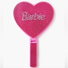 Forever 21 Barbie Rhinestone Hand Mirror Brand New In Box! Unopened & Unused! (Sealed) Limited Edition/Sold Out! A Foldable Hand Mirror That Features Allover Rhinestone Embellishments, A Heart Shape, And "Barbie" Text. - Officially Licensed Product Smoke Free & Pet Free Home Free Gift With Order Barbie Text, Forever 21 Barbie, Barbie Rhinestone, Rhinestone Embellishments, Diy Mirror, Hand Mirror, Makeup Forever, Makeup Tools Brushes, Home Free