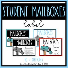 student mailboxes with labels for mailboxes, mail boxes and envelopes