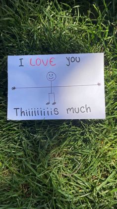 a sign on the grass that says i love you, thiliiii's much