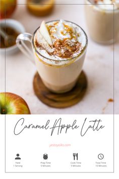 an advertisement for caramel apple latte