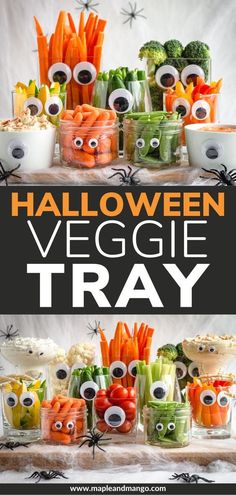 halloween veggie tray with fake eyes and carrots