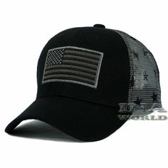 USA American Flag Mesh Hat USA Flag Embroidered Mesh Trucker SnapbackStars and Stripes Printed on MeshTactical Operator Military Baseball CapComfortable Easy Fit for Both Men and WomenSnapback Closure - Adjustable for Most SizePremium Quality Headwear Flag Size 3.5" X 2"  - Black - Free Shipping (Domestic only) All hats are shipped in a Box to prevent damage while in transit. We Will Combine All Multi-Orders We ship Priority mail service when ordered 4 or more items. To get your item faster, shi Adjustable Tactical Cap, Patriotic Black Baseball Cap For Outdoor, Military Style Black Baseball Cap For Outdoor Activities, Black Patriotic Adjustable Baseball Cap, Patriotic Black Baseball Cap For Sports, Black Adjustable Patriotic Baseball Cap, Military Style Black Baseball Cap With Flat Bill, Adjustable Black Patriotic Trucker Hat, Black Military Style Snapback For Streetwear