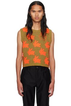 JW Anderson: Tan Bunny Vest | SSENSE Casual Jacquard Knit Vest, Casual Jacquard Knit Sleeveless Sweater Vest, Fall Jacquard Knit Sleeveless Sweater Vest, Sleeveless Jacquard Knit Top For Fall, Tan Bunny, Jw Anderson, Graphic Patterns, Patch Logo, Fashion Inspiration