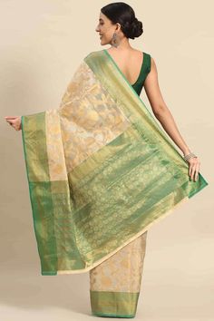 Product Features: Saree: Saree as seen in picture - Choose the drape style while order: Standard, Pleated or Gujarati Saree Color: Green Saree Fabric: Banarasi Art Silk Saree Style: Banarasi Saree Work: Floral Saree Pattern: Regal Weave Saree Print: floral zari woven Blouse: Blouse design must be chosen while ordering. For the blouse in pic, please choose the selection "As seen in picture" or customize your selection. Blouse Color: Green Blouse Fabric: Banarasi Art Silk Blouse Print or Pattern: Pista Green Blouse Piece With Zari Weaving For Navratri, Designer Wear Pista Green Saree, Transitional Season Sheer Dupatta Saree, Pista Green Zari Weaving Blouse Piece For Designer Wear, Multicolor Traditional Wear With Sheer Dupatta For Puja, Eid Pre-draped Saree With Self Design, Pre-draped Saree For Eid, Self Design Pre-draped Saree For Eid, Self-design Pre-draped Saree For Eid