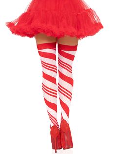 Celebrate the holidays in style with the Peppermint Striped thigh highs by Leg Avenue. A perfect blend of holiday spirit and flirty fashion accessory, these stockings pair perfectly with holiday looks and Christmas costumes, or wear with a garter belt for a naughty Christmas surprise. Package includes: 1 PC High quality hosiery fabric for long lasting wear Stretchy and breathable Invisible, barely there feel Ultra-soft woven material Sexy alternative to tights Perfect for holiday looks Hand wash Striped Thigh Highs, White Suspenders, Striped Tights, Candy Cane Stripes, Black Fishnets, Leg Avenue, Holiday Stockings, Thigh High Stockings, Fashion Tights