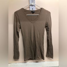 Mocha Colored Long Sleeve V-Neck Shirt Size M Never Worn Casual Brown V-neck Top, Khaki Cotton V-neck Top, Brown Cotton V-neck Top, Brown V-neck Tops For Fall, Mocha Color, Fashion Nova Tops, Neck Shirt, Shirt Color, Mocha