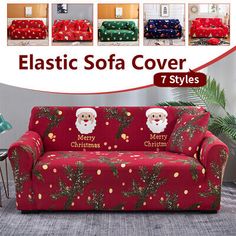 christmas themed couch covers with santa clause on them