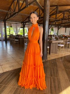 Orange Dress Outfit Wedding, Orange Chiffon, Long Evening Dress, Guest Attire, Prom Dresses Vintage, Wedding Attire Guest, Ball Gowns Evening, A Line Prom Dresses