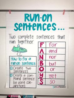 a white board with writing on it that says run - on sentences