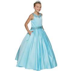 Cinderella Couture High Scoop Neckline Aqua Satin Skirt 5047 Cinderella Couture High Scoop Neckline Bodice With Shimmering Beading Adorning The Top As Well As The Waistline. The Pleated Satin Skirt Is Classic, And The Side Pockets Are The Perfect Touch To This Fun Dress. The Back Is Open With Gorgeous Lace Up. Category: Mini Quince Fabric: Dull Satin Content: 100% Polyester Lace Up Back 2 Side Pockets Tonal & Shimmering Beading Pleated Satin Skirt, Dresses Cinderella, Girls Pageant Dresses, Princess Gown, Flower Girl Dress Lace, Fun Dress, Pageant Gowns, Lace Decor, Pageant Dress