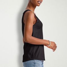 Basics that are far from basic. This cute and comfortable women's tank will get you from here to there in style with ease. Made with recycled polyester, so it's lightweight and has that soft-to-the-touch feel you know and love. A roomy fit that can be dressed up or down. Quality-wise, this tank does the most! Banded collar, armholes, and double-needle stitching on the hem for a fit that won't quit. Grab a few in our basic colors and beef up your staples with these tank tops for women by Hanes originals.Be yourself in Hanes originals - a stylish collection of cool, modern essentials designed for comfort, made for every body.Soft & comfy feel - our best cotton, polyester, and rayon come together to make this soft and comfy women's tank top.Made from recycled materials - made with recycle Black Scoop Neck Casual Tank Top, Casual Black Scoop Neck Tank Top, Sporty Black Cami Top, Casual Black Scoop Neck Vest, Versatile Relaxed Fit Tank Top For Everyday, Versatile Everyday Relaxed Fit Tank Top, Everyday Versatile Relaxed Fit Tank Top, Black Stretch Muscle Tee For Everyday, Black Stretch Muscle Tee