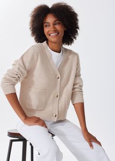 The Cashmere Cardigan Cream Suit, Cardigan Knitted, Latest Sweater, Cashmere Yarn, Cozy Knit, Modern Dress, Summer Staples, Cashmere Cardigan, Cozy Knits