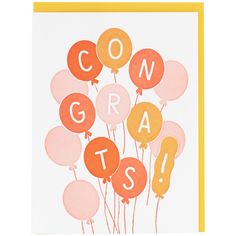 congratulations card with orange and pink balloons