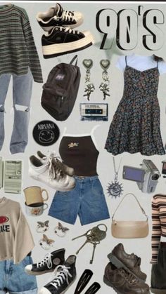 Outfits From The 90s Vintage, 90 Alternative Style, Aesthetic Decades Outfits, 1990s Skirt Outfit, Fall 90s Outfits Vintage, 90s Fashion Outfit Ideas, 80/90s Fashion, 90s Outfit Accessories, 90s Outfit For Party