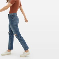 Women’s ’90s Cheeky Straight Jean | Everlane Everyday Ripped High Waist Jeans, High Waist Ripped Jeans For Everyday, Everyday High Rise Distressed Jeans, Trendy Distressed Cropped Jeans For Everyday, Distressed Mid-rise Cropped Jeans For Everyday, Distressed Rigid Denim Cropped Jeans For Fall, Distressed Cropped Jeans In Rigid Denim For Fall, Trendy Everyday Jeans For Fall, Everyday Ripped High Rise Jeans