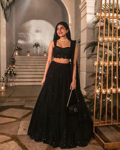 Simple Lehenga, Trendy Outfits Indian, Black Lehenga, Georgette Lehenga, Indian Outfits Lehenga, Lehenga Designs Simple, Lehnga Dress, Satin Bluse, Traditional Indian Dress