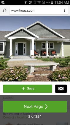 the home page on this mobile phone shows an image of a house and its landscaping