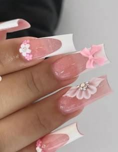 Arycrilc Nails Design, Mexican Nails, Quinceanera Nails, Spring Nail Designs, Brighter Days, French Tip Acrylic Nails, French Acrylic Nails, Short Square Acrylic Nails