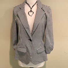 3/4 Sleeves Faux Pockets Bust 18” Length 24 1/2” Top Seller Posh Ambassador Ii Spring Fitted Houndstooth Blazer, Fitted Houndstooth Blazer For Spring, Casual Fitted Houndstooth Blazer, Fitted White Houndstooth Blazer, Chic Fitted Blazer With 3/4 Sleeve, Trendy Fitted Houndstooth Blazer, Trendy Fitted Blazer With Houndstooth Pattern, Trendy Houndstooth Pattern Blazer, Fitted Fall Blazer With 3/4 Sleeves