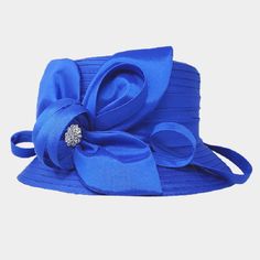 Style No : [424540] H20-Black Color : Black Crown Circumference : 23" Crown Height : 3.5" Brim Width : 2.75" 100% Polyester Bow Accented Flower Dressy Hat Blue Fitted Wide Brim Cloche Hat, Blue Wide Brim Cloche Hat, Spring Formal Cloche Hat With Short Brim, Formal Spring Cloche Hat With Short Brim, Chic Blue Hat For Spring, Chic Blue Spring Hat, Blue Brimmed Cloche Hat For Spring, Chic Blue Hat For Formal Occasions, Blue Wide Brim Cloche Hat For Spring