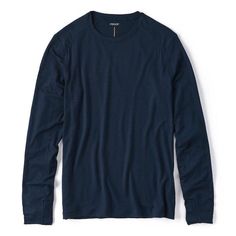 A long-sleeve tee that harnesses the power of merino wool Navy Long Sleeve T-shirt, Navy Cotton T-shirt With Moisture-wicking, Navy Long Sleeve Relaxed Fit T-shirt, Moisture-wicking Long Sleeve Training T-shirt, Navy Cotton Moisture-wicking T-shirt, Merino Wool, Long Sleeve Tshirt, Long Sleeve Tees, Long Sleeve