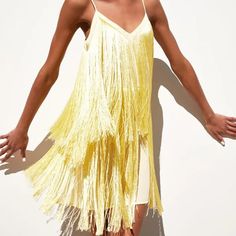 Never Worn, Nwt. Such A Fun Dress And Color. It’s Lined Summer Cocktail Mini Dress With Fringe, Summer Midi Dress With Fringe, Summer Fringe Midi Dress, Summer Date Night Dress With Fringe, Summer Fringe Dress For Date Night, Summer Fringe Mini Dress For Date Night, Summer Mini Dress With Fringe For Date Night, Summer V-neck Mini Dress With Fringe, Fringe Dresses For Summer Date Night